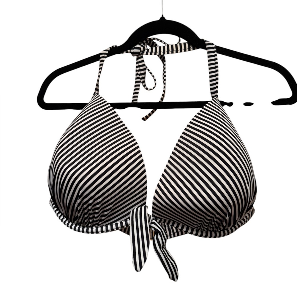 Shade & Shore Black and White Striped Bikini Top